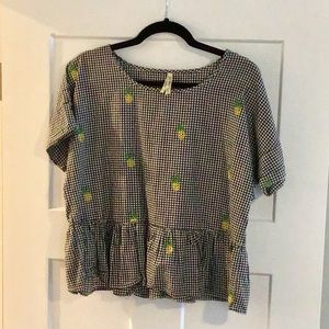 Gingham embroidered peplum top